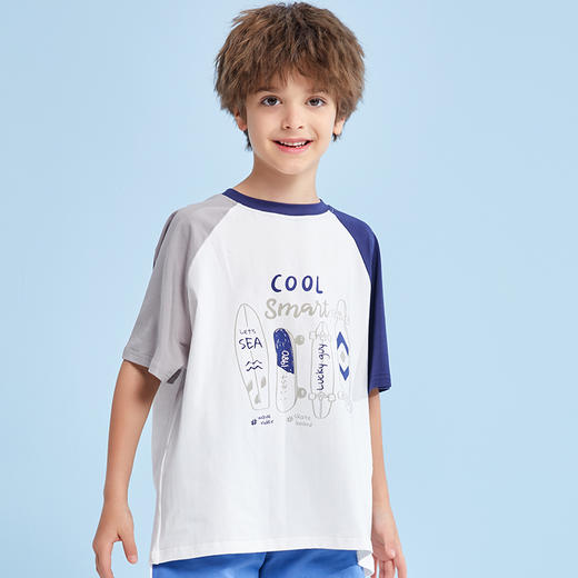 【抄底价清仓】龙之涵 男童亲水冰瓷棉短袖T恤 中大童套头上衣 婴幼儿A类标准 防晒防紫外 商品图9
