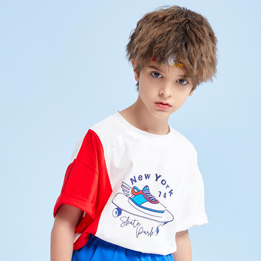 【抄底价清仓】龙之涵 男童亲水冰瓷棉短袖T恤 中大童套头上衣 婴幼儿A类标准 防晒防紫外 商品图8