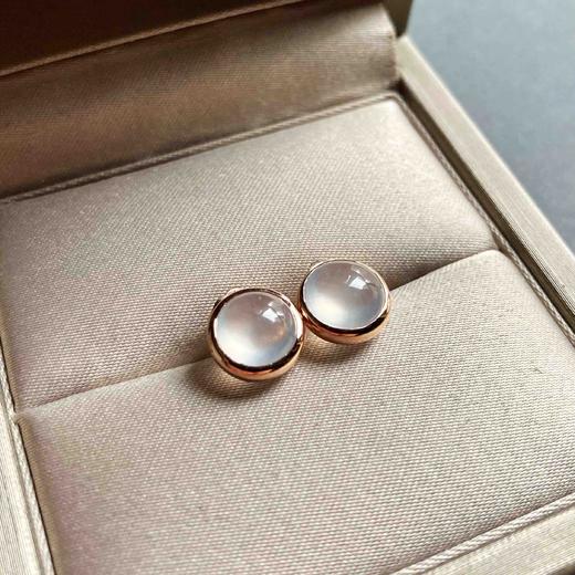 高冰种翡翠蛋面耳钉18k玫瑰金镶嵌 商品图5