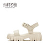 西村名物2021夏季新款厚底女鞋简约牛皮革方根休闲时尚凉鞋T21BG23421 商品缩略图1