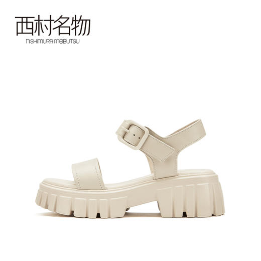 西村名物2021夏季新款厚底女鞋简约牛皮革方根休闲时尚凉鞋T21BG23421 商品图1
