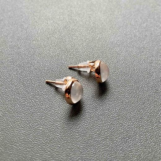 高冰种翡翠蛋面耳钉18k玫瑰金镶嵌 商品图8