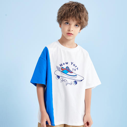 【抄底价清仓】龙之涵 男童亲水冰瓷棉短袖T恤 中大童套头上衣 婴幼儿A类标准 防晒防紫外 商品图3