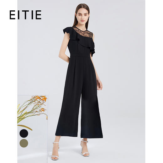 EITIE爱特爱夏季新款气质蕾丝拼接斜肩荷叶边显瘦高腰连体裤6207908 商品图0
