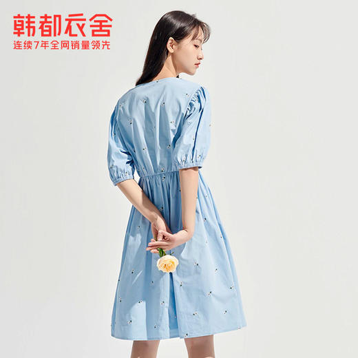 韩都衣舍2021夏装新款女装高腰方领泡泡袖显瘦连衣裙RN0015甦 商品图0