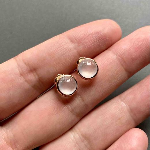 高冰种翡翠蛋面耳钉18k玫瑰金镶嵌 商品图6