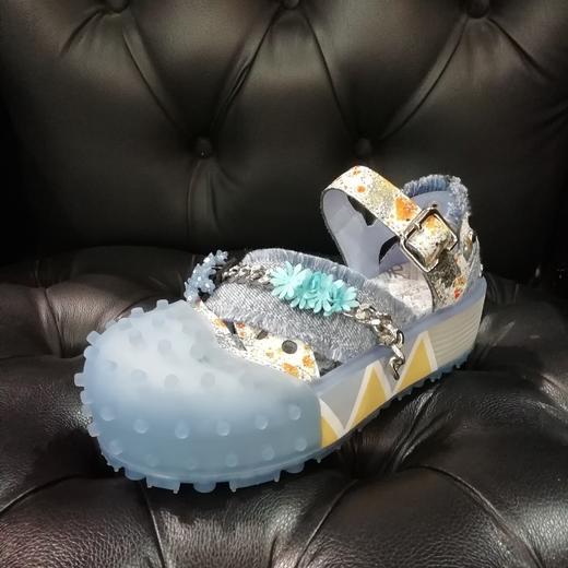 LFGJ4859设计师款爆裂牛皮/牛仔布拼接凉鞋 商品图6