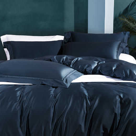 百支锦棉纯色缎纹奢华纯色四件套湛蓝色 商品图2