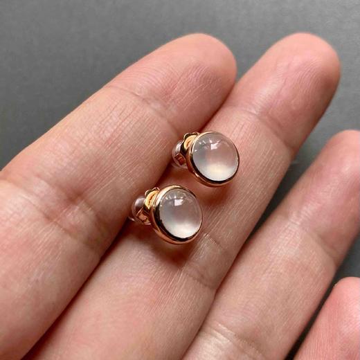 高冰种翡翠蛋面耳钉18k玫瑰金镶嵌 商品图7