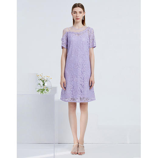 EITIE爱特爱21夏季新款优雅精致钩花蕾丝洋气露肩显瘦直筒连衣裙B2107722 商品图1