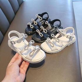 【哈唛迪儿童凉鞋】。夏季软底韩版女纯色水钻蝴蝶结女童鞋子