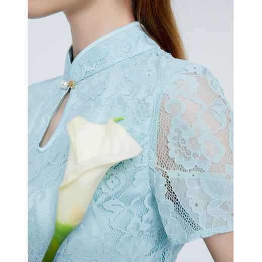 EITIE爱特爱21夏新款优雅气质中式镂空蕾丝水滴领改良旗袍连衣裙B2107724 商品图2