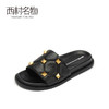 西村名物2021春季新款网红铆钉外穿简便懒人平底女牛皮凉拖T21BJ23341 商品缩略图1