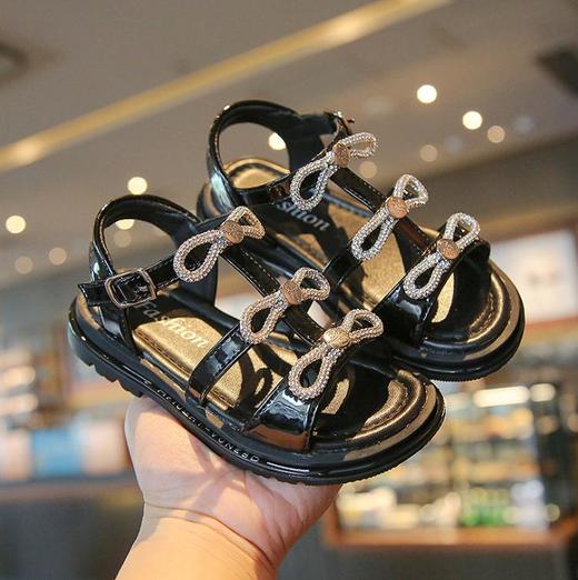 【哈唛迪儿童凉鞋】。夏季软底韩版女纯色水钻蝴蝶结女童鞋子 商品图1