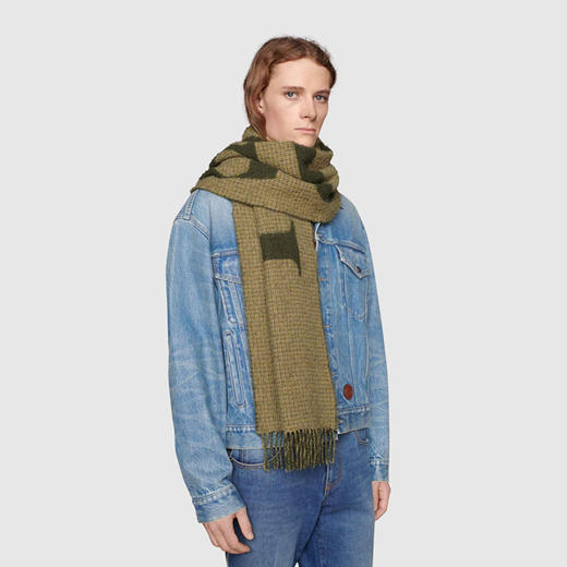 GUCCI 古驰 男士提花徽标字样羊毛混纺围巾 绿色 644403 4GA41 3366 商品图2