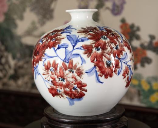 青花釉里红花开时节石榴瓶 商品图0