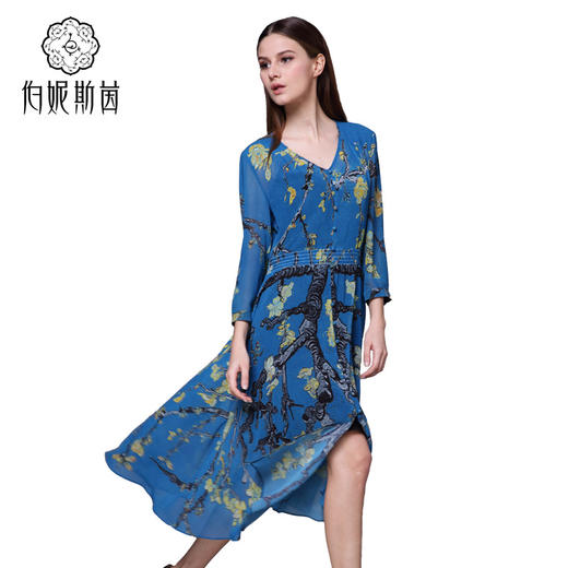 【伯妮斯茵】162S021--蓝色连衣裙--花季的巴旦杏--《生命之美-梵高的花园》 商品图1