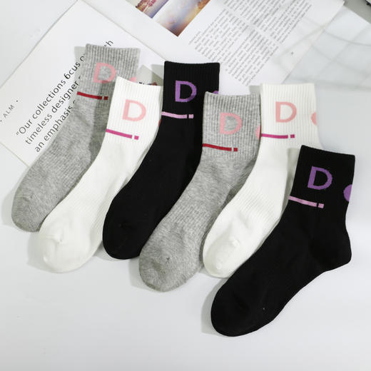 女丨女士时尚休闲袜精梳棉运动袜四季棉袜中筒女袜【2双装 6双6折 2112102】 商品图0