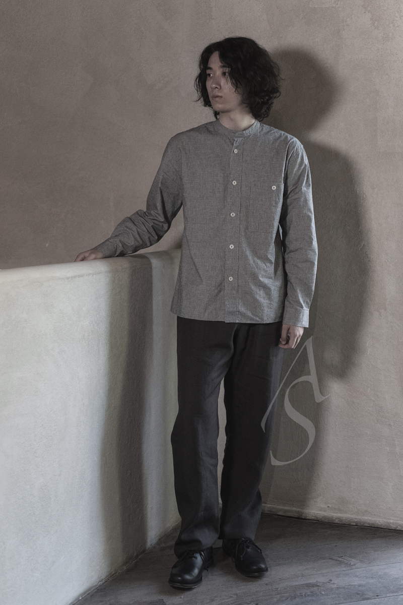 MHL 男士灰白色小立领衬衫