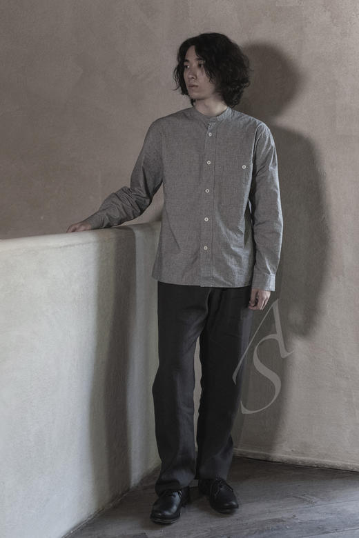 MHL 男士灰白色小立领衬衫 商品图0