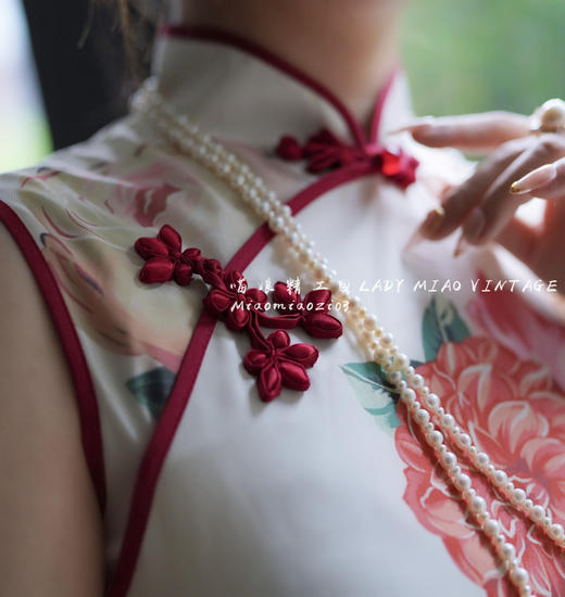 #1102【复团】喵娘精工/定制/《妖无格》芍药印花削肩民国风复古旗袍 商品图6