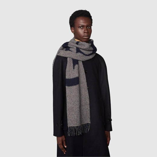 GUCCI 古驰 男士提花徽标字样羊毛混纺围巾 灰色 644403 4GA41 4368 商品图3