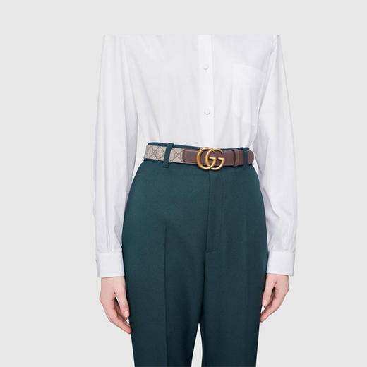 GUCCI 古驰 女士双 G 搭扣 GG 皮革腰带 棕色 625839 92TLT 8358 商品图2
