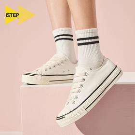 istep2023春季新品开口笑低帮帆布鞋女学生百搭韩版小白鞋板鞋潮