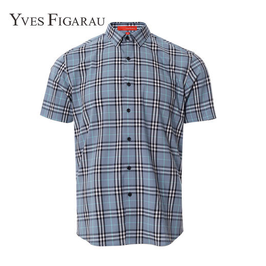 YvesFigarau伊夫·费嘉罗夏季新款商务休闲格纹舒适透气短袖衬衫912463 商品图4