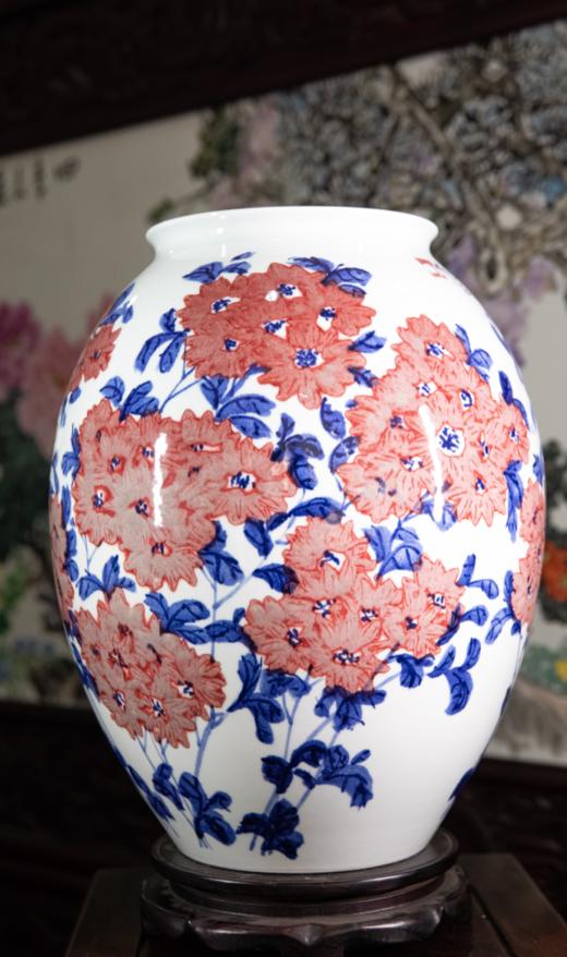 青花釉里紅＂花开时节＂莲子瓶 商品图0