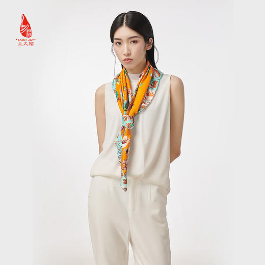 SAINTJOY/上久楷 真丝大方巾 生机·橙色 FJ16201 商品图1