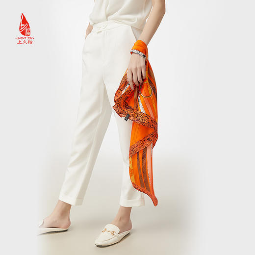 SAINTJOY/上久楷 真丝方巾 丝丝入扣·桔色 FJ16030 商品图4