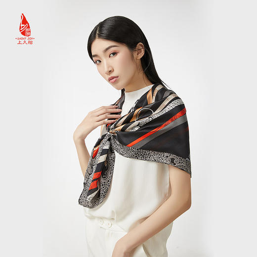SAINTJOY/上久楷 真丝方巾 丝丝入扣·桔色 FJ16030 商品图8