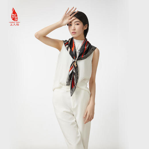 SAINTJOY/上久楷 真丝方巾 丝丝入扣·桔色 FJ16030 商品图7