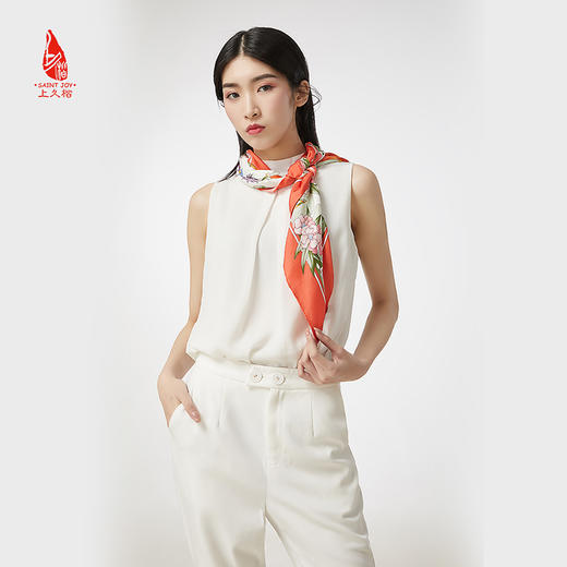 SAINTJOY/上久楷 真丝方巾 凤戏牡丹·深蓝色 FJ17006 商品图7