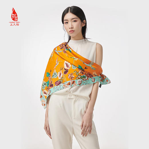 SAINTJOY/上久楷 真丝大方巾 生机·橙色 FJ16201 商品图0