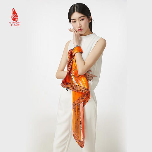 SAINTJOY/上久楷 真丝方巾 丝丝入扣·桔色 FJ16030 商品图1