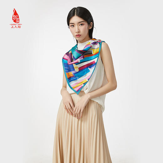 SAINTJOY/上久楷 真丝方巾 荟聚·红色 FJ17009 商品图11