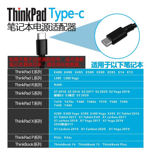 联想ThinkPad Type-C 电源适配器 笔记本充电器电源线X1 X280 T480S 65W便携款 商品图2