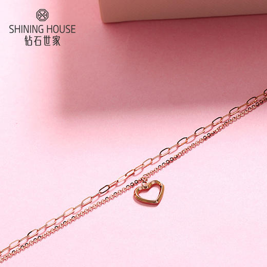 【时尚K金】钻石世家 心恋系列 18K金手链 精致镂空双层链手链（约1.49±0.1克） 商品图2