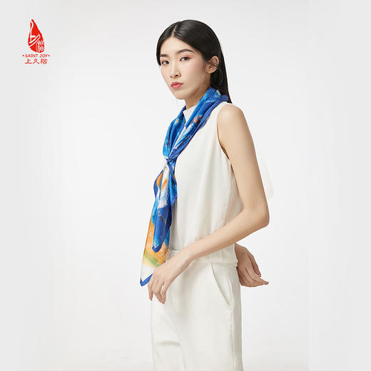 SAINTJOY/上久楷 女式真丝方巾 蓝色无题 FJ17010 商品图2