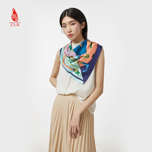 SAINTJOY/上久楷 真丝方巾 物语良品紫色&蓝色FJS19005 商品图0
