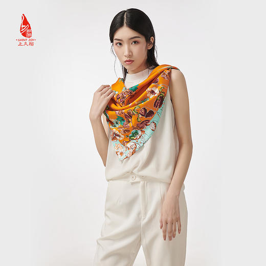 SAINTJOY/上久楷 真丝大方巾 生机·橙色 FJ16201 商品图2