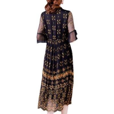 AHM-nry7349 连衣裙女2021夏季新款复古刺绣优雅气质妈妈装大码长裙 商品图3