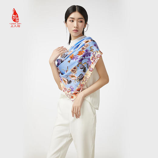 SAINTJOY/上久楷 真丝大方巾 生机·橙色 FJ16201 商品图9