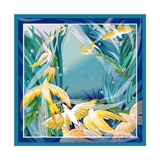 SAINTJOY/上久楷 真丝方巾 境幽风轻飏 绿色&紫色 FJS19003 商品图5