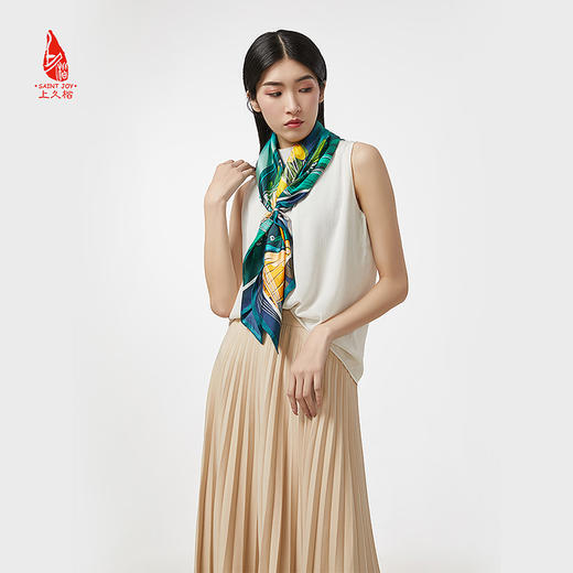 SAINTJOY/上久楷 真丝方巾 境幽风轻飏 绿色&紫色 FJS19003 商品图4