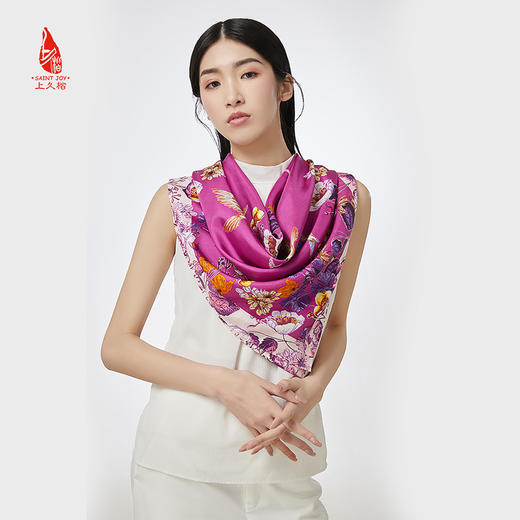 SAINTJOY/上久楷 真丝大方巾 生机·橙色 FJ16201 商品图13