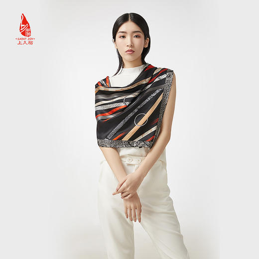 SAINTJOY/上久楷 真丝方巾 丝丝入扣·桔色 FJ16030 商品图5
