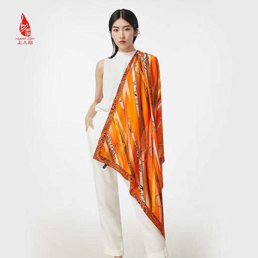 SAINTJOY/上久楷 真丝方巾 丝丝入扣·桔色 FJ16030 商品图3